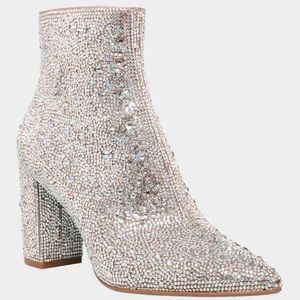 NWOT Betsey Johnson Cady Silver Rhinestone Ankle Booties